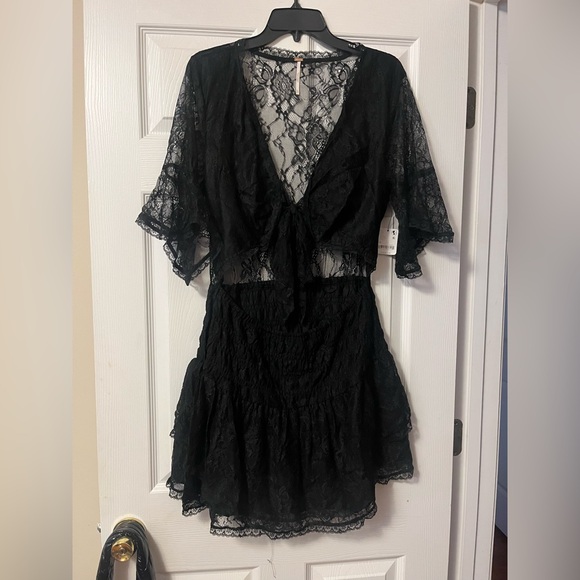 Free People LaLa Lace Mini Dress Color Black Size XL - Picture 6 of 9